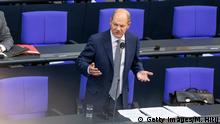 BERLIN, GERMANY - SEPTEMBER 09: German Finance Minister and Vice Chancellor Olaf Scholz speaks as she takes questions in the Bundestag on September 09, 2020 in Reichstag building in Berlin, Germany. Olaf Scholz is to give clarification in the cum-ex affair surrounding the Warburg Bank. By that time Scholz was the mayor of Hamburg, and has rejected allegations of the opposition in connection with the tax scandal. (Photo by Maja Hitij/Getty Images)