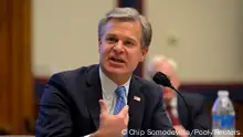 FBI director Christopher Wray testifies during a hearing about 'worldwide threats to the homeland' in the Rayburn House Office Building on Capitol Hill in Washington, U.S., September 17, 2020. John McDonnell/Pool via REUTERS
