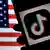 This photo illustration, the social media application logo, TikTok is displayed on the screen of an iPhone on an American flag background