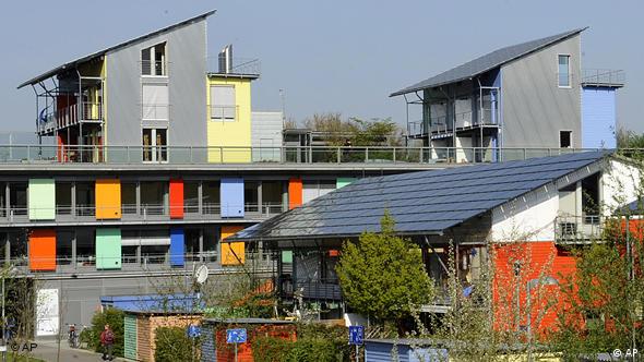 Bright buildings covered in solar panels 