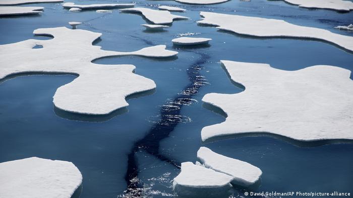 Sea ice breaks apart as the Finnish icebreaker MSV Nordica traverses the Northwest Passage