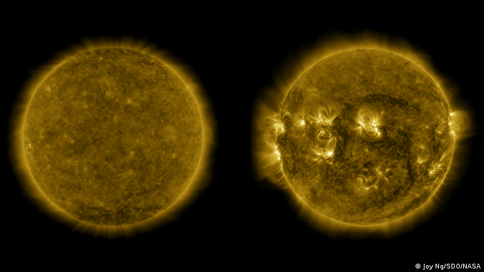 Comparative images of the sun at minimum and maximum activity