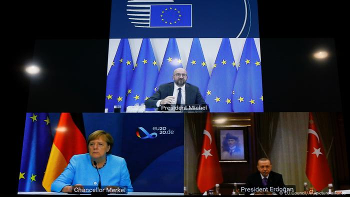 22 Eylül'de yapılan video konferans ( Merkel.Erdoğan ve Michel)