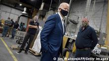 Democratic Presidential Candidate Joe Biden visits an aluminum manufacturing facility in Manitowoc, Wisconsin, on September 21, 2020. (Photo by JIM WATSON / AFP) (Photo by JIM WATSON/AFP via Getty Images)