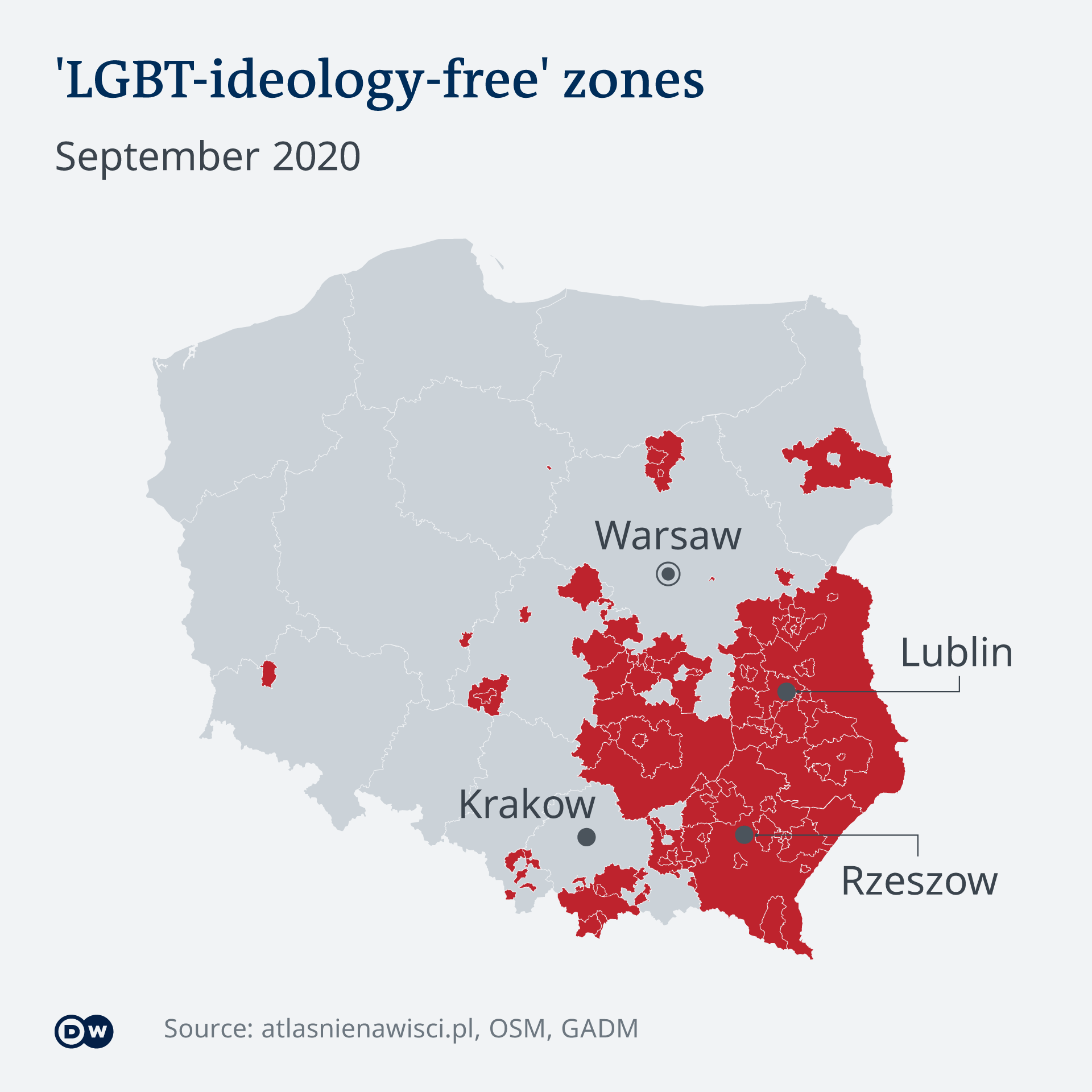 Map showing the extent of LGBT-ideology-free zones in Poland