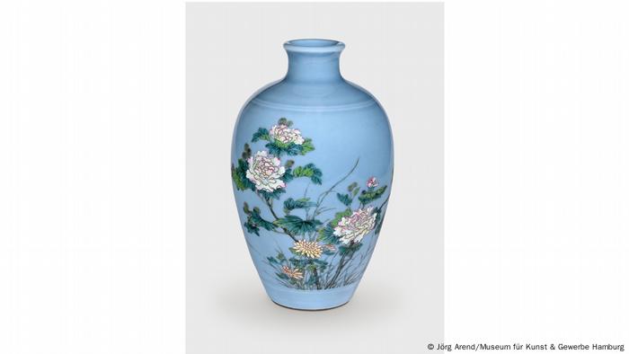 Blue porcelain vase with floral motifs