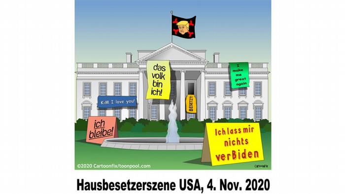 Poster Das Volk bin ich, Ich lass mir nichts verBiden oder Ich bliebe stehen vor dem Weißen Haus (Karikatur von Cartoonfix)