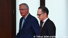 BERLIN, GERMANY - OCTOBER 05: EU Brexit negotiator Michel Barnier and German Foreign Minister Heiko Maas attend a press conference following talks on October 5, 2020 in Berlin, Germany. The meeting is taking place as negotiations over Brexit between the EU and The United Kingdom have reached a near deadlock. (Photo by Tobias Schwarz - Pool/Getty Images)