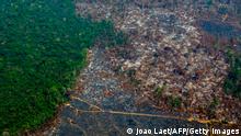 TOPSHOT - Aerial view of deforestation in Nascentes da Serra do Cachimbo Biological Reserve in Altamira, Para state, Brazil, in the Amazon basin, on August 28, 2019. (Photo by Joao LAET / AFP) (Photo credit should read JOAO LAET/AFP via Getty Images)