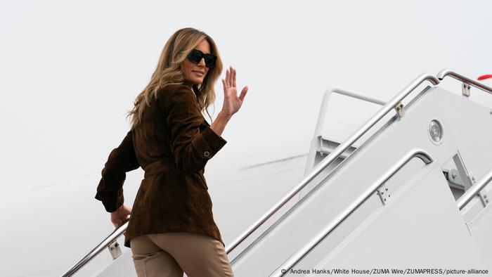 US First Lady Melania Trump gets on a plane