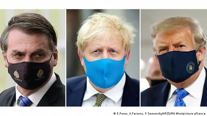 Jair Bolsonaro, Boris Johnson und Donald Trump mit Maske