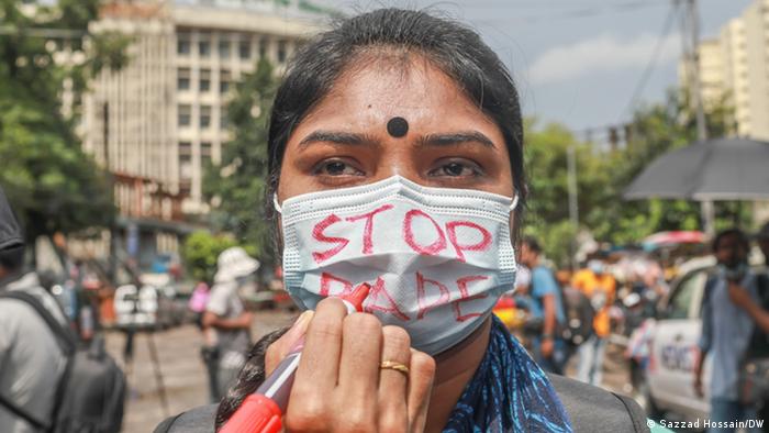 A female demonstrator protesting against incidents of rape and sexual violence in Bangladesh's capital, Dhaka