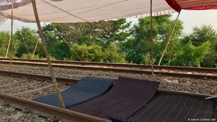 Empty mats on a train track