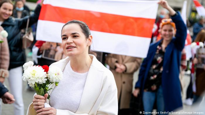 Светлана Тихановская на демонстрации в Вильнюсе