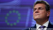 European Commission Vice President Maros Sefcovic holds a news conference at the European Commission in Brussels, Belgium October 19, 2020. Kenzo Tribouillard/Pool via REUTERS