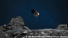 October 20, 2020, Bennu, Space: Artists impression of NASA's Origins Explorer spacecraft 'OSIRIS-REx.' The spacecraft unfurled its robotic arm Tuesday, and in a first for the agency, briefly touched an asteroid to collect dust and pebbles from the surface for delivery to Earth in 2023. This well-preserved, ancient asteroid, known as Bennu, is currently more than 200 million miles from Earth. Bennu offers scientists a window into the early solar system as it was first taking shape billions of years ago and flinging ingredients that could have helped seed life on Earth. If the sample collection event, known as ''Touch-And-Go'' (TAG), provided enough of a sample, mission teams will command the spacecraft to begin stowing the precious primordial cargo to begin its journey back to Earth in March 2021. (Credit Image: © NASA/Goddard/ZUMA Wire/ZUMAPRESS.com |