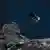 OSIRIS-REx Raumsonde beim Landen auf dem Asteroiden Bennu.