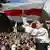 Belarusian presidential candiate Sviatlana Tsikhanouskaya addresses and electoral rally on August 2, 2020