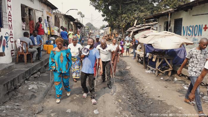 Disabled people at a demonstration in Kinshasa.