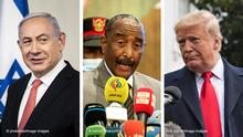 23.10.2020, Kombibild von Kombibild von Donald Trump, Benjamin Netanyahu und Transitional Council Head in Sudan Abdel Fattah al-Burhan Anlass ist die Normalisierung der Beziehungen zwischen Israel und dem Sudan.