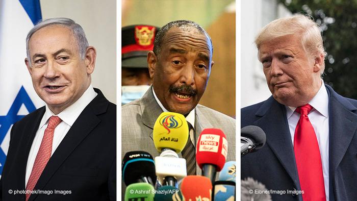 Bildkombo Benjamin Netanyahu, Abdel Fattah al-Burhan, Donald Trump