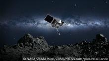 October 20, 2020 - USA - Artists impression of NASA's Origins Explorer spacecraft OSIRIS-REx NASA spacecraft extended an 11-foot-long robot arm and descended to the surface of a small, rubble-strewn asteroid called Bennu Tuesday, briefly pressing a collection device into the rocky body in a bold attempt to capture rock and soil samples for return to Earth. On the way down, moving at a glacial four inches per second, the SUV-size OSIRIS-REx spacecraft had to dodge a towering, building-size mound of rocks known as ''Mount Doom'' to reach the targeted sample collection site near the middle of a shallow, rock-covered crater dubbed ''Nightingale. (Credit Image: © NASA/ZUMA Wire/ZUMAPRESS.com |