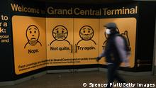 NEW YORK, NEW YORK - OCTOBER 21: A display at Grand Central Terminal shows how to wear a face mask on October 21, 2020 in New York City. Recent data from John Hopkins University shows that the U.S. recorded 60,315 positive COVID-19 cases across the United States on Tuesday. The U.S. has recorded at least 220,000 COVID-19 deaths, the highest death toll in the world. (Photo by Spencer Platt/Getty Images)