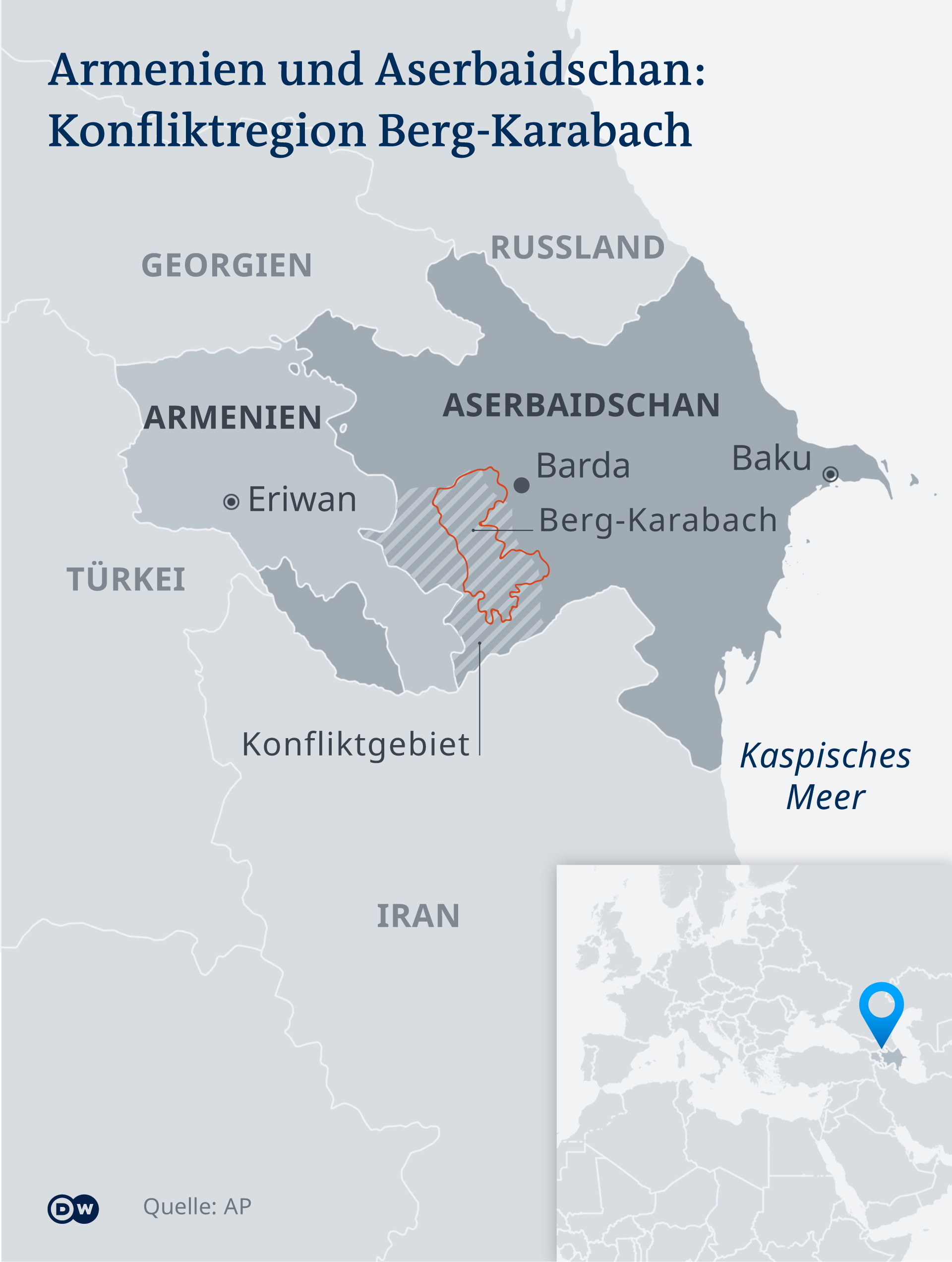 Karte Armenien Aserbaidschan Berg-Karabach mit Barda DE