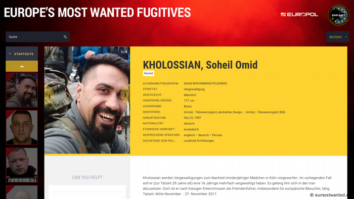 Soheil Omid Kholossian - wegen Vergewaltigung durch Europol gesucht (eumostwanted.eu)