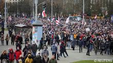 01.11.2020 *** Belarusian opposition supporters walk during a rally to reject the presidential election results in Minsk, Belarus November 1, 2020. REUTERS/Stringer