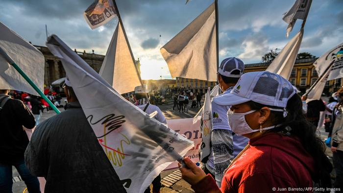 FARC members demonstrate in front of the highest court in Bogota