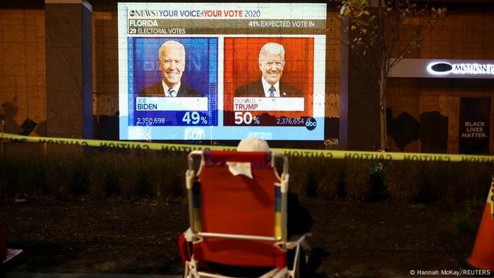 People have gathered in Black Lives Matter Plaza near the White House to watch early Election Day results (Hannah McKay/REUTERS)