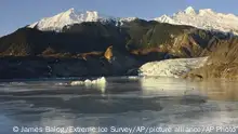 In this photo provided by James Balog/Extreme Ice Survey, the Mendenhall glacier outside of Juneau, Alaska in 2015. Over the past decade or so scientists and photographers keep returning to the world’s glaciers, watching them shrink with each visit. Now they want other people to see what haunts them in a series of before and after photos. (James Balog/Extreme Ice Survey via AP) |