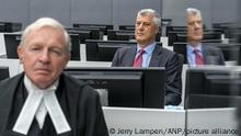 2020-11-09 15:58:01 Den Haag - Der kosovarische ehemalige Präsident Hashim Thaci im Gerichtssaal des Kosovo-Tribunals mit seinem Anwalt David Hooper (L). Thaci wird wegen Kriegsverbrechen und Verbrechen gegen das Humanitätsgericht angeklagt. Er und neun andere werden für Morde, Folter und Verschwindenlassen während des Kosovo-Krieges verantwortlich gemacht. ANP JERRY LAMPEN |