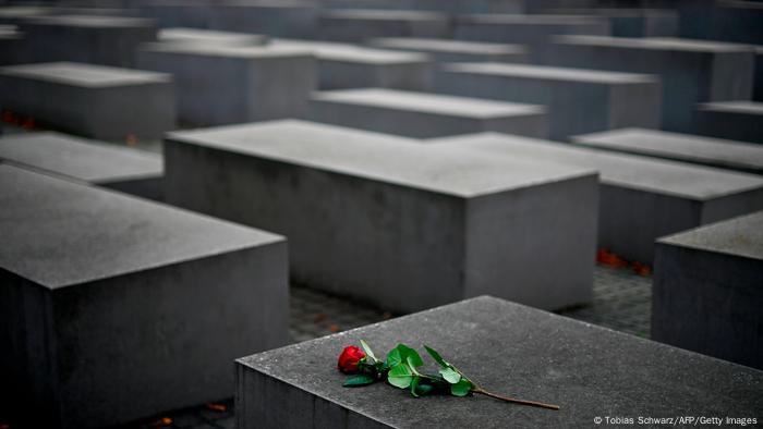 A rose at the Holocaust memorial in Berlin