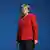 An archive photo of former German Chancellor Angela Merkel wearing a red suit jacket