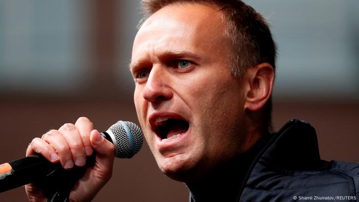 Alexei Navalny giving a speech at a rally in Moscow