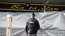 A police officer stands guard outside the Bataclan theatre in Paris on November 18, 2015. Three men were arrested during a police assault in Paris targeting the suspected mastermind of November 13's attacks, police said. AFP PHOTO / DOMINIQUE FAGET (Photo credit should read DOMINIQUE FAGET/AFP via Getty Images)