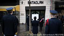 13.11.2020 *** French Prime Minister Jean Castex, Interior Minister Gerald Darmanin and Paris Mayor Anne Hidalgo pay tribute outside the Bataclan concert venue during ceremonies marking the fifth anniversary of the November 2015 jihadist attacks in which 130 people were killed in Paris, France November 13, 2020. Christophe Archambault/Pool via REUTERS
