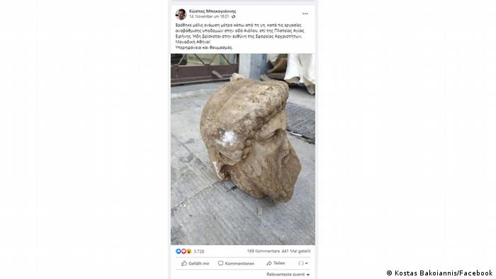 Screenshot Facebook | Hermes-Kopf-Posting des Bürgermeisters von Athen, Kostas Bakoiannis 