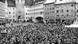 Black and white photo of the crowd in Landsberg's main square on January 7, 1951 Black and white photo of the crowd in Landsberg's main square on January 7, 1951