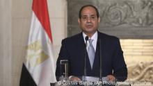 Egyptian President Abdel Fattah al-Sisi makes statements during a joint news conference with the Greek Prime Minister Kyriakos Mitsotakis at Maximos Mansion in Athens, Wednesday, Nov. 11, 2020. Egypt's president is meeting with Greek officials in Athens on his first visit to the southern European nation since the two countries signed a deal demarcating maritime boundaries between them in the eastern Mediterranean. (Costas Baltas/Pool via AP) |