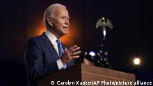 Nov. 6, 2020***
Democratic presidential candidate former Vice President Joe Biden speaks Friday, Nov. 6, 2020, in Wilmington, Del. (AP Photo/Carolyn Kaster) |