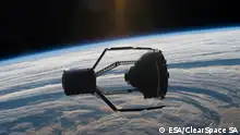In 2025, the first active debris removal mission, ClearSpace-1, will rendezvous, capture and take down for reentry the upper part of a Vespa (Vega Secondary Payload Adapter) from Europe's Vega launcher. This was left in an approximately 800 km by 660 km altitude gradual disposal orbit, complying with space debris mitigation regulations, following the second Vega flight in 2013. ClearSpace-1 will use ESA-developed robotic arm technology to capture the Vespa, then perform a controlled atmospheric reentry.
ClearSpace SA