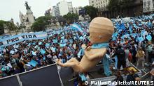 A sculpture of an infant is seen during an anti-abortion rally outside the National Congress building, in Buenos Aires, Argentina November 28, 2020. REUTERS/Matias Baglietto