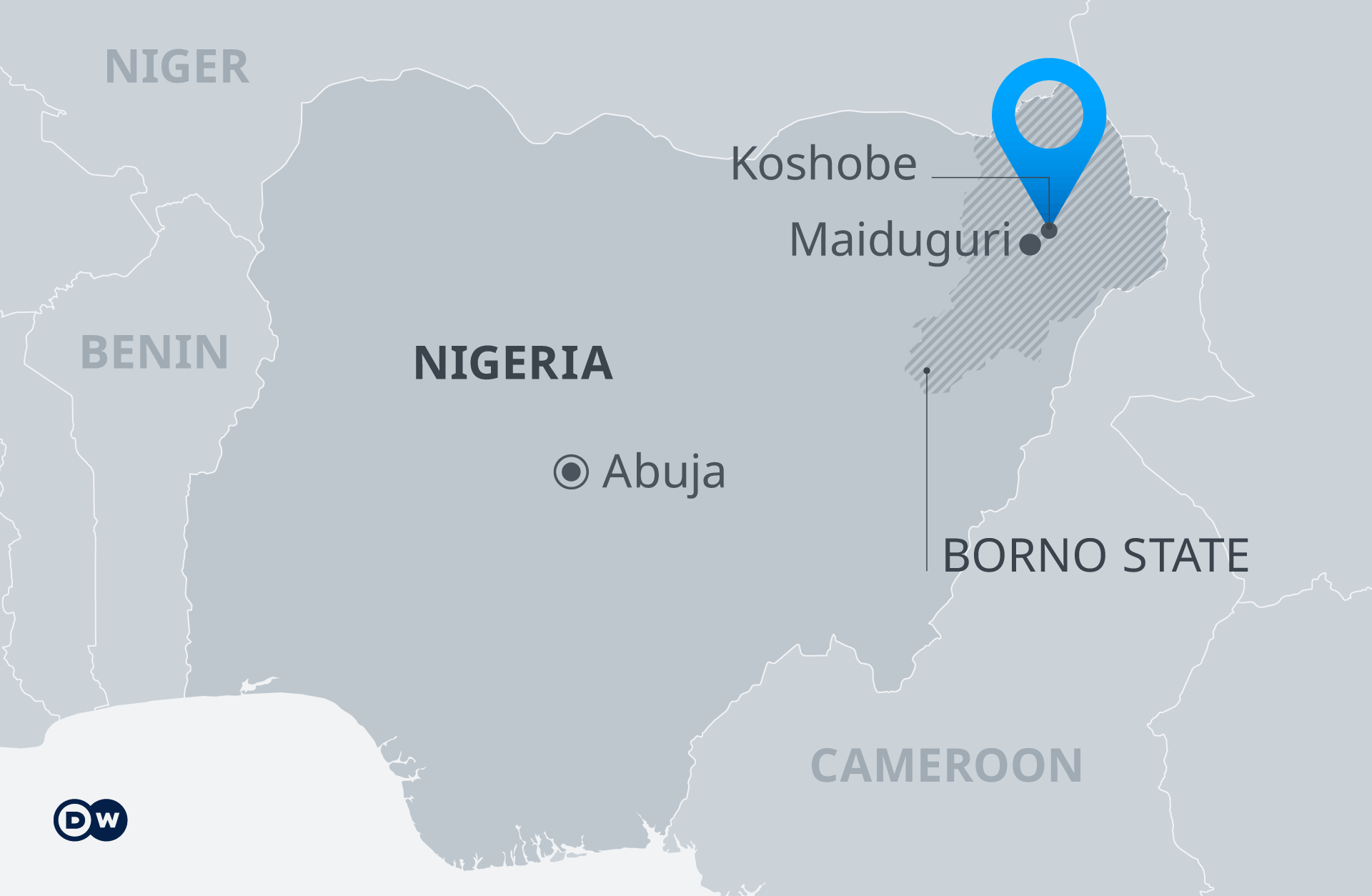 Map showing Nigeria and Borno State