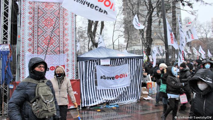 Ukraine Protestaktion der Unternehmern gegen Corona-Einschränkungen