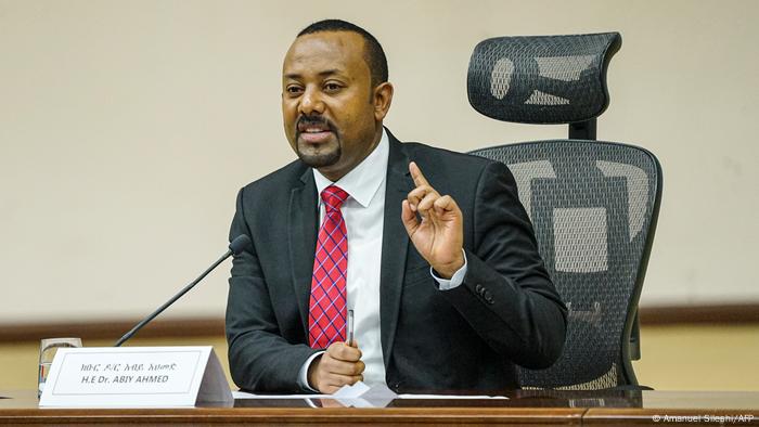 Ethiopian Prime Minister Abiy Ahmed delivers a speech