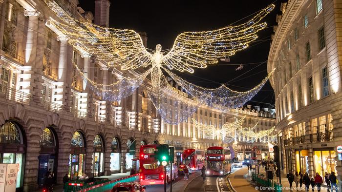 Angel of Lights flies over Regent Street, London, UK.