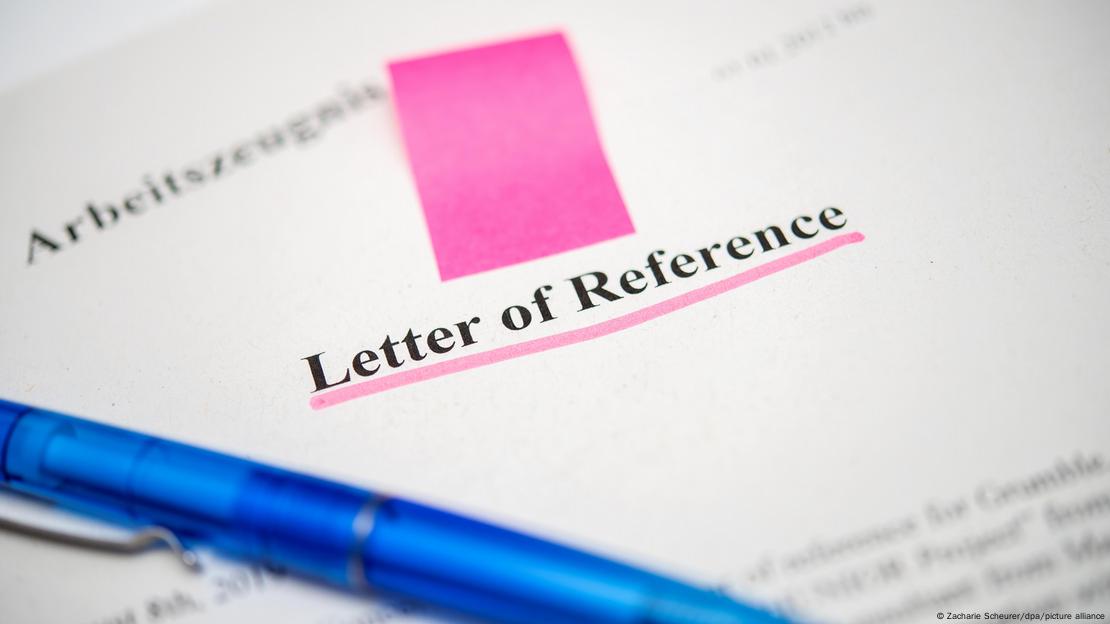 Piece of paper that reads 'Arbeitszeugnis' and 'Letter of Reference'